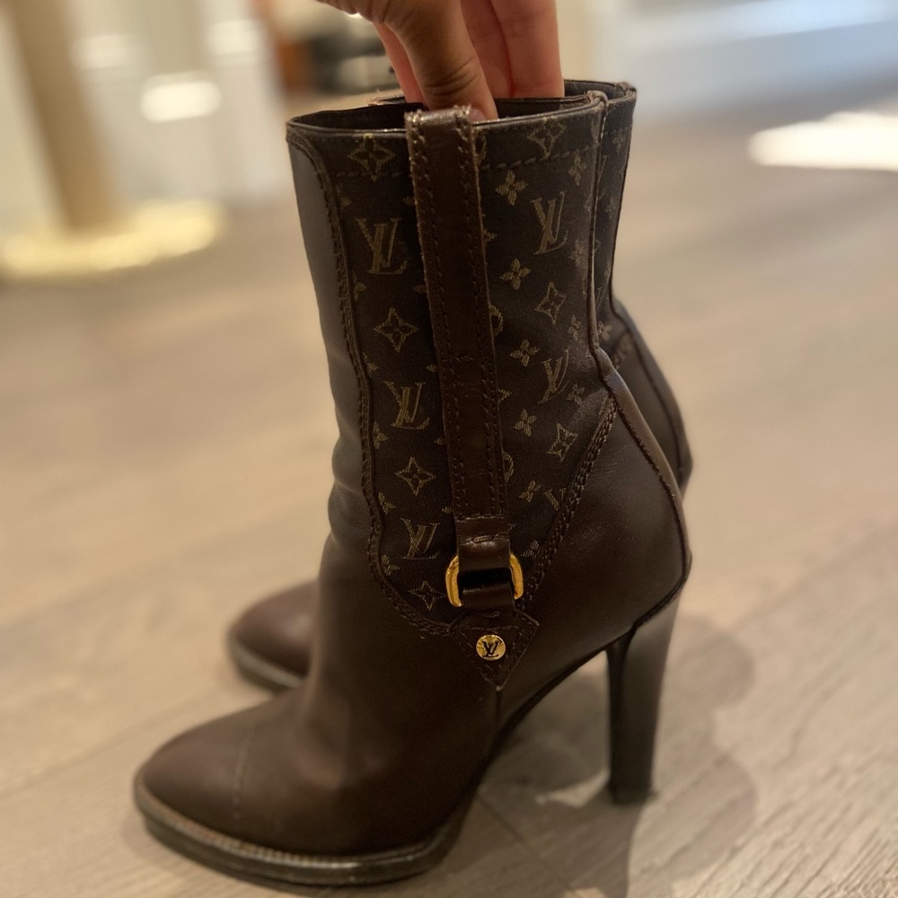 Louis Vuitton brown monogram heeled boots
